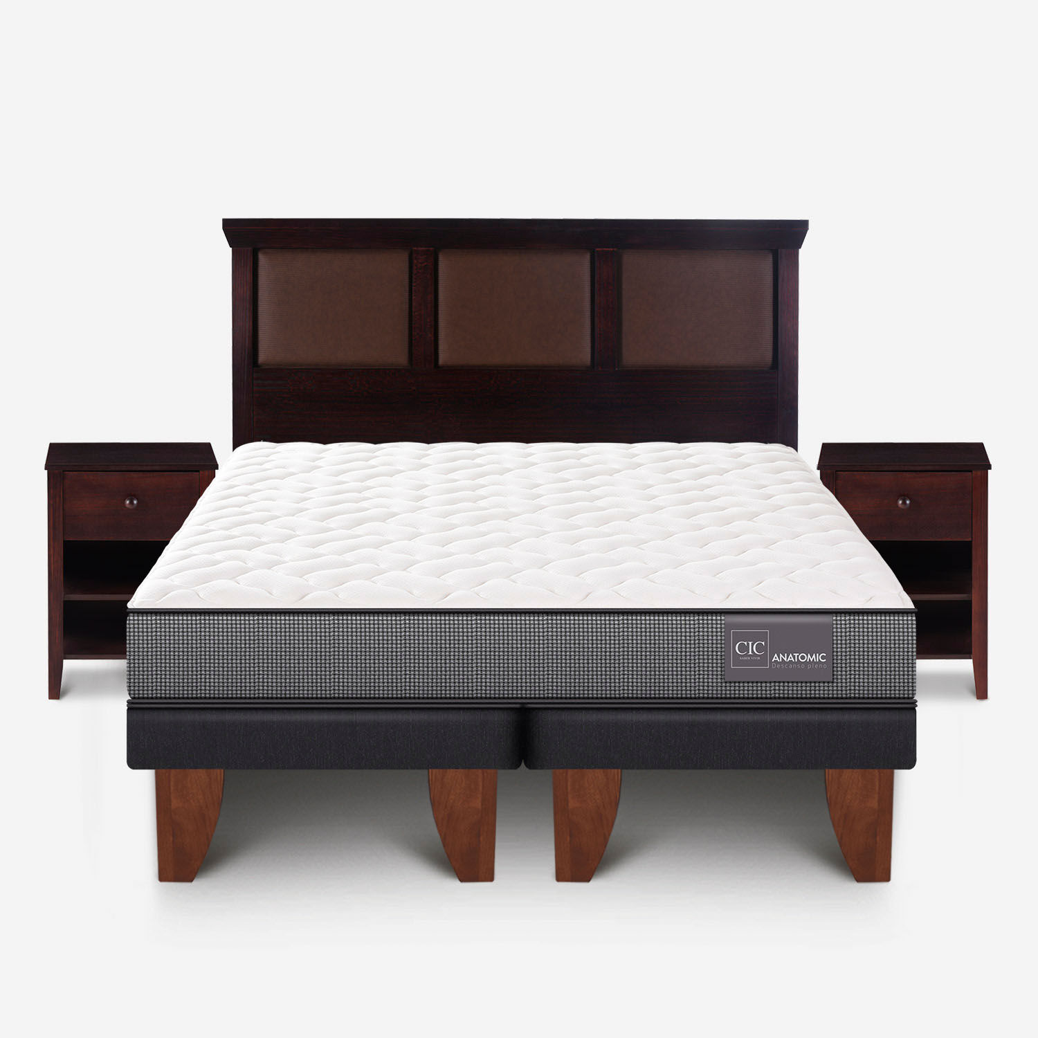 Cama Europea 2 Plazas Anatomic Base Dividida + Set Torino Chocolate