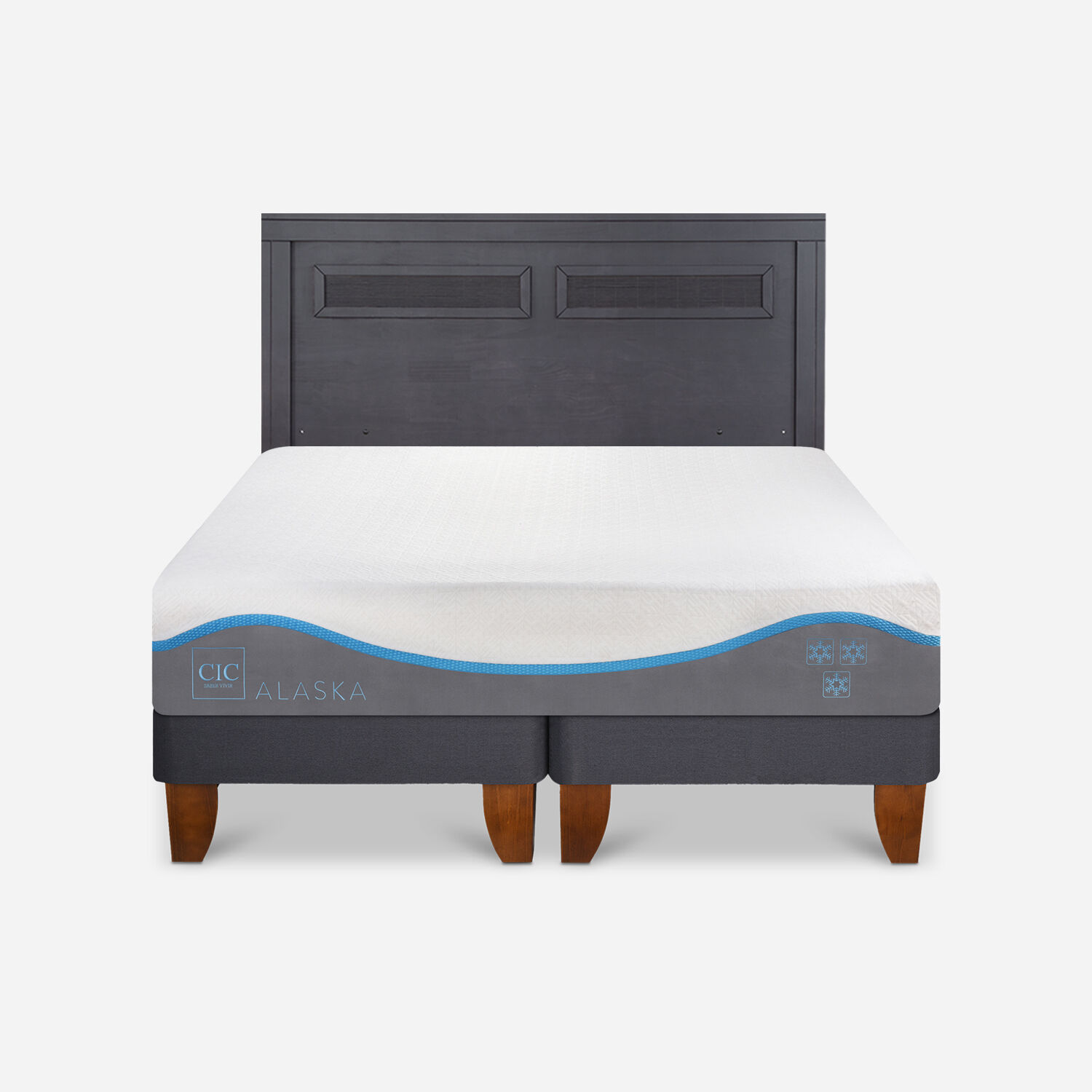 Cama Europea 2 Plazas Alaska Base Dividida + Respaldo Mil&aacute;n Negro