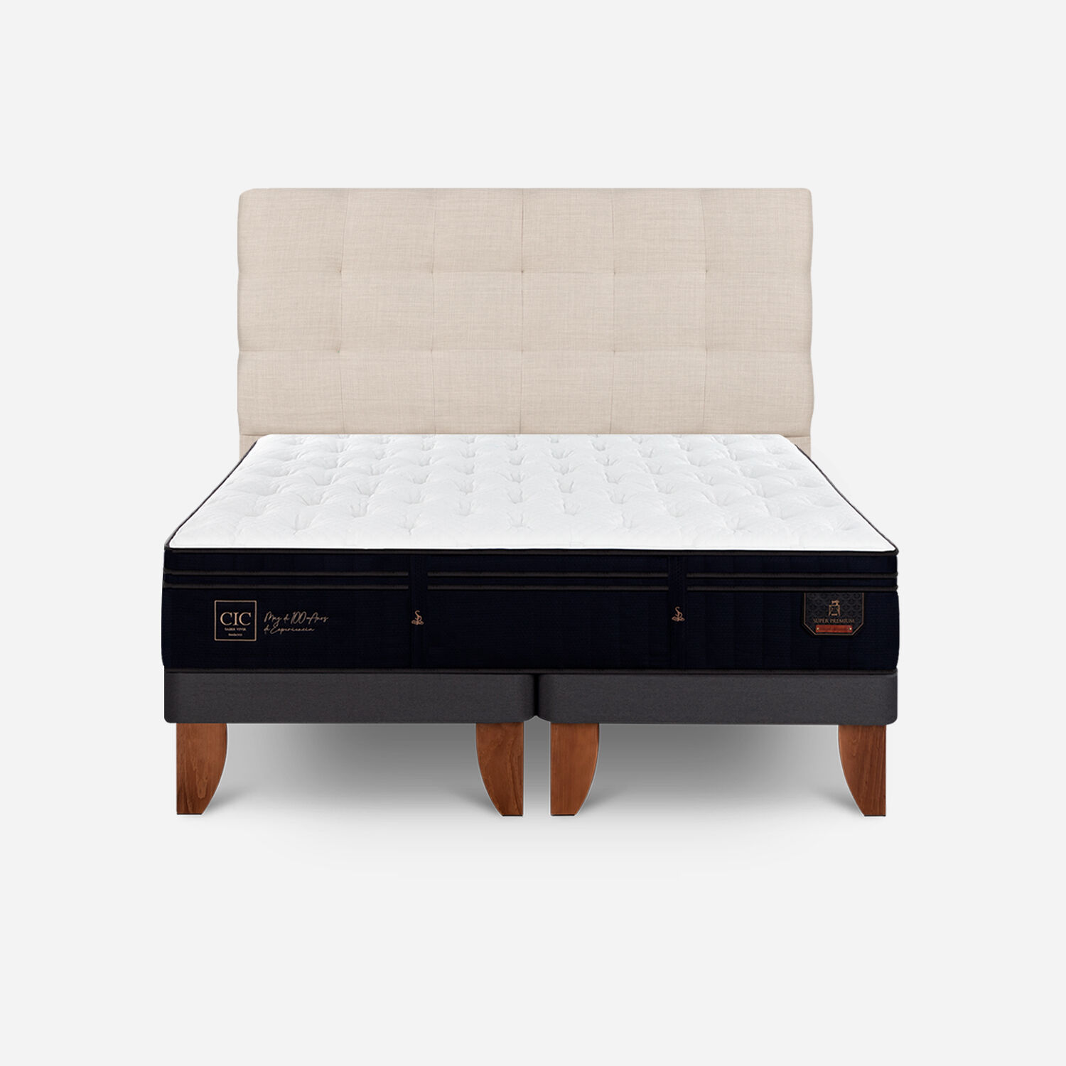 Cama Europea 2 Plazas Super Premium Base Dividida + Respaldo Ebro
