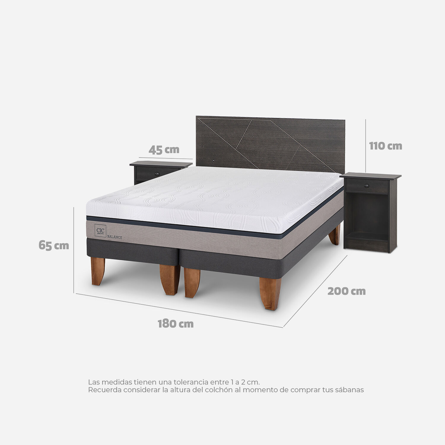 Cama Europea King Balance + Set Villarrica Gris