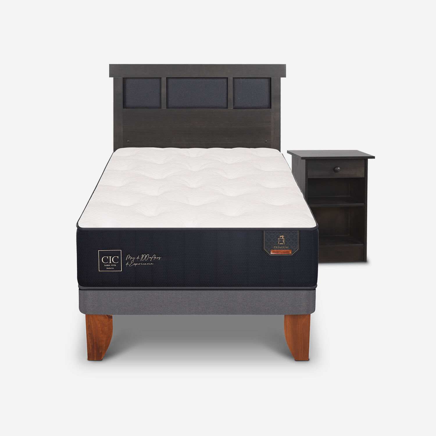 Cama Europea 1,5 Plazas Premium + Set Dubl&iacute;n Gris
