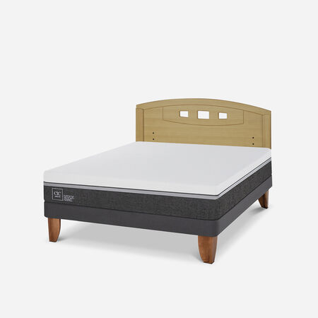 Cama Europea 2 Plazas Ortopedic Advance Base Normal + Respaldo Gales Mostaza