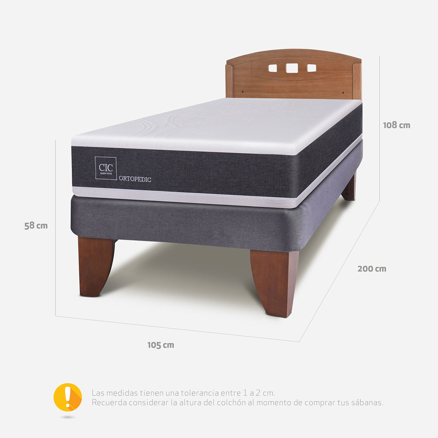 Cama Europea 1,5 Plazas Ortopedic + Respaldo Gales Caramel