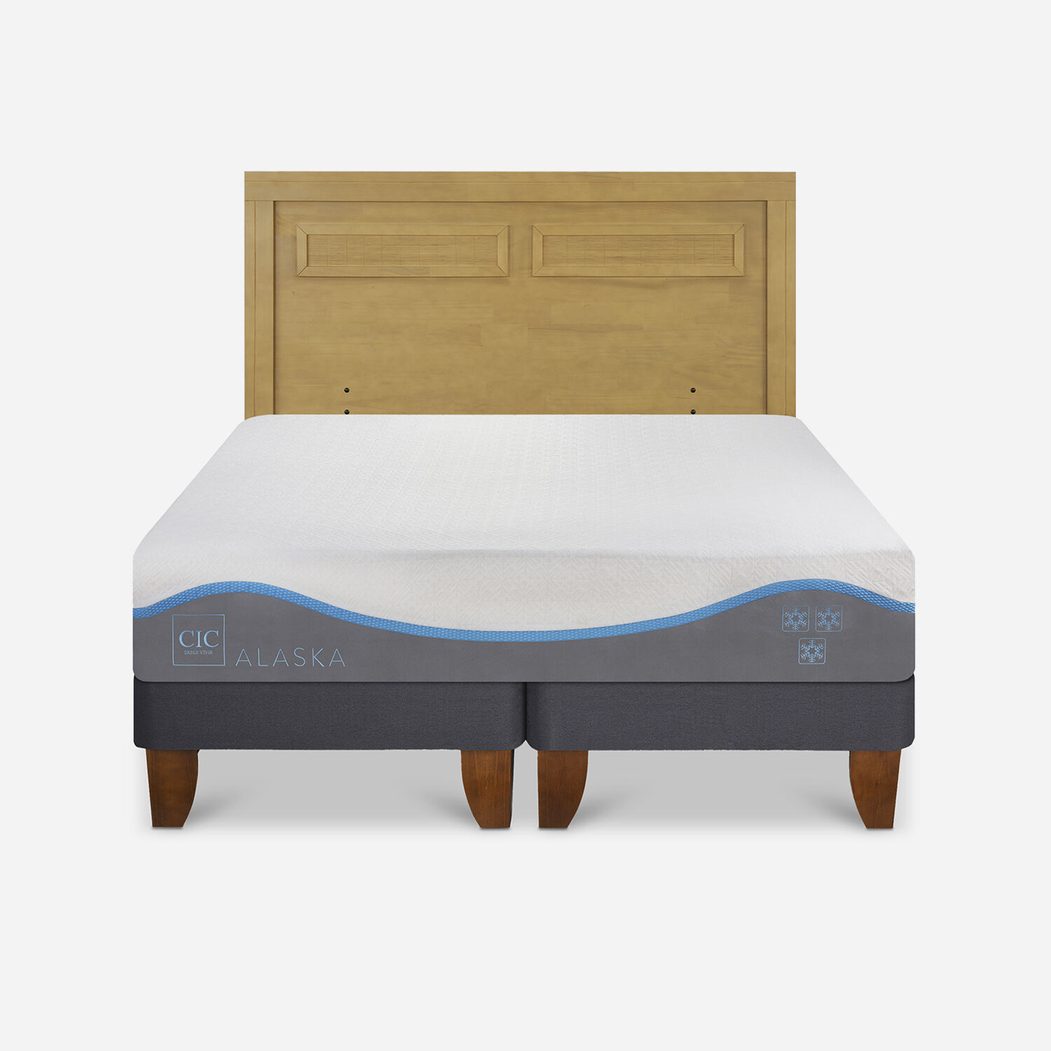 Cama Europea 2 Plazas Alaska Base Dividida + Respaldo Mil&aacute;n Mostaza