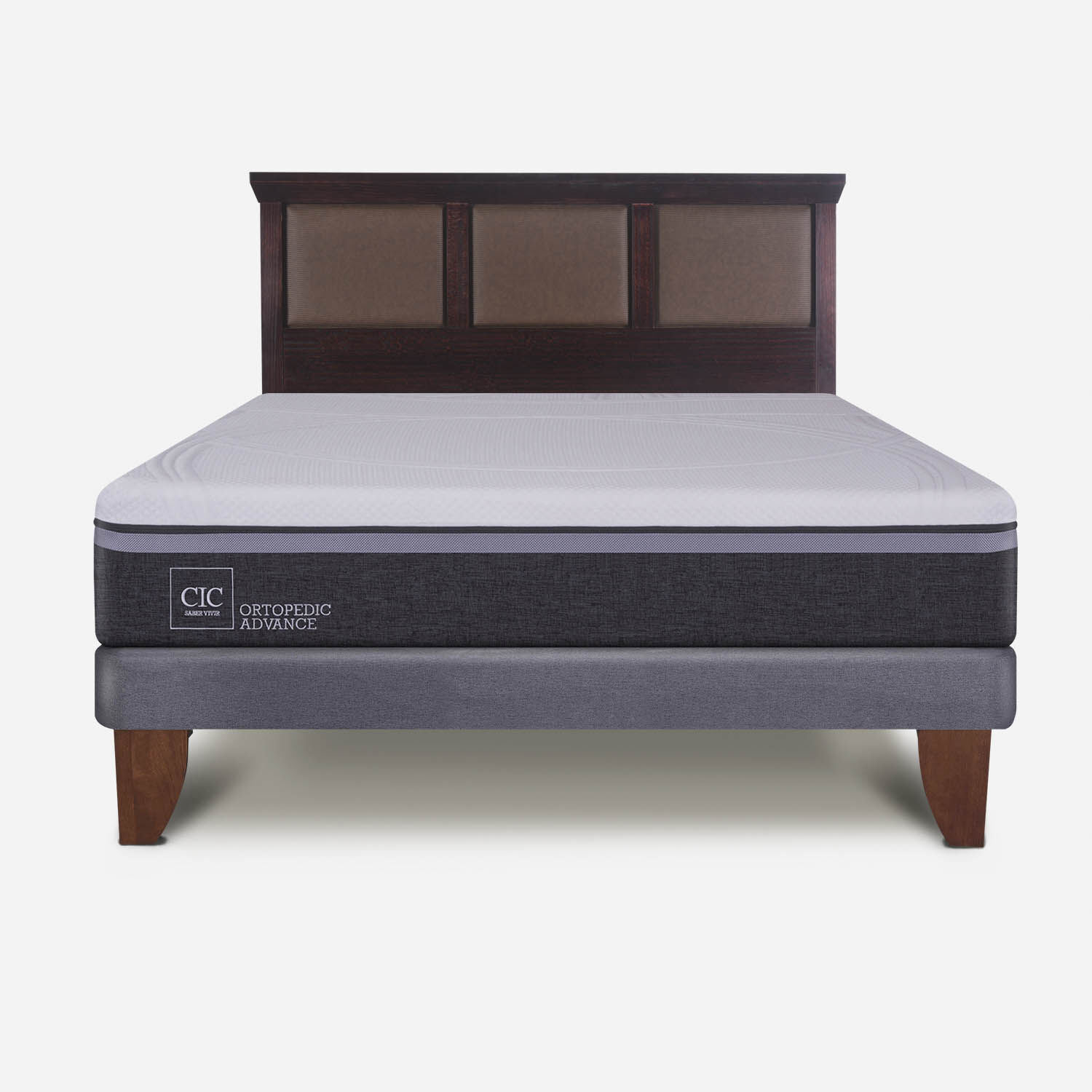 Cama Europea 2 Plazas Ortopedic Advance Base Normal + Respaldo Torino Chocolate
