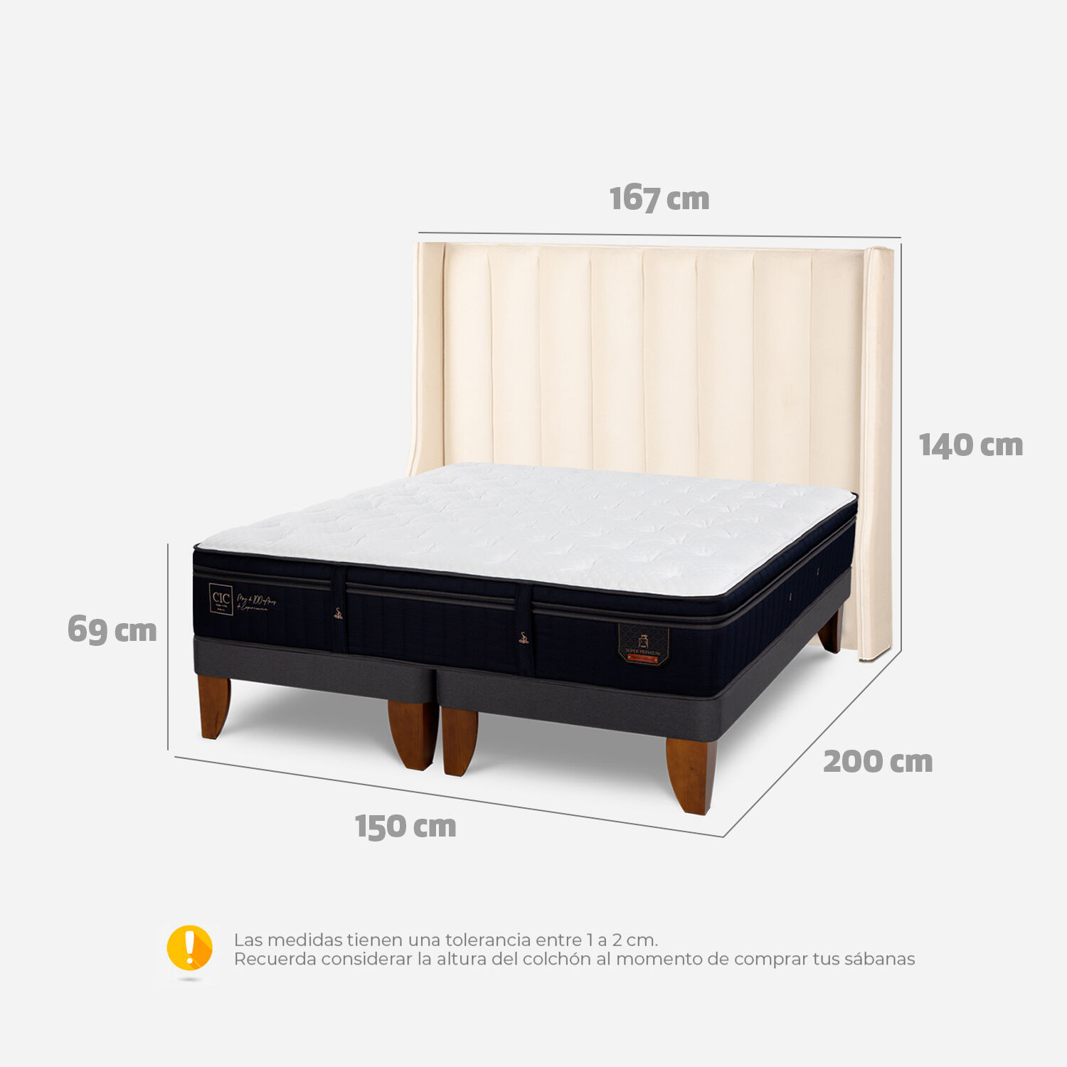 Cama Europea 2 Plazas Super Premium Base Dividida + Respaldo Panaro