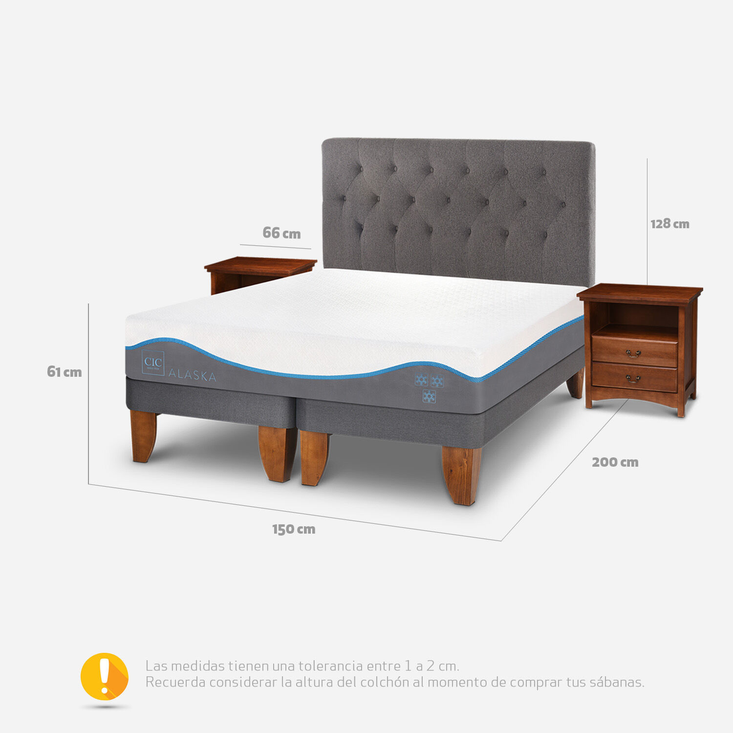 Cama Europea 2 Plazas Alaska Base Dividida + Set Kavery