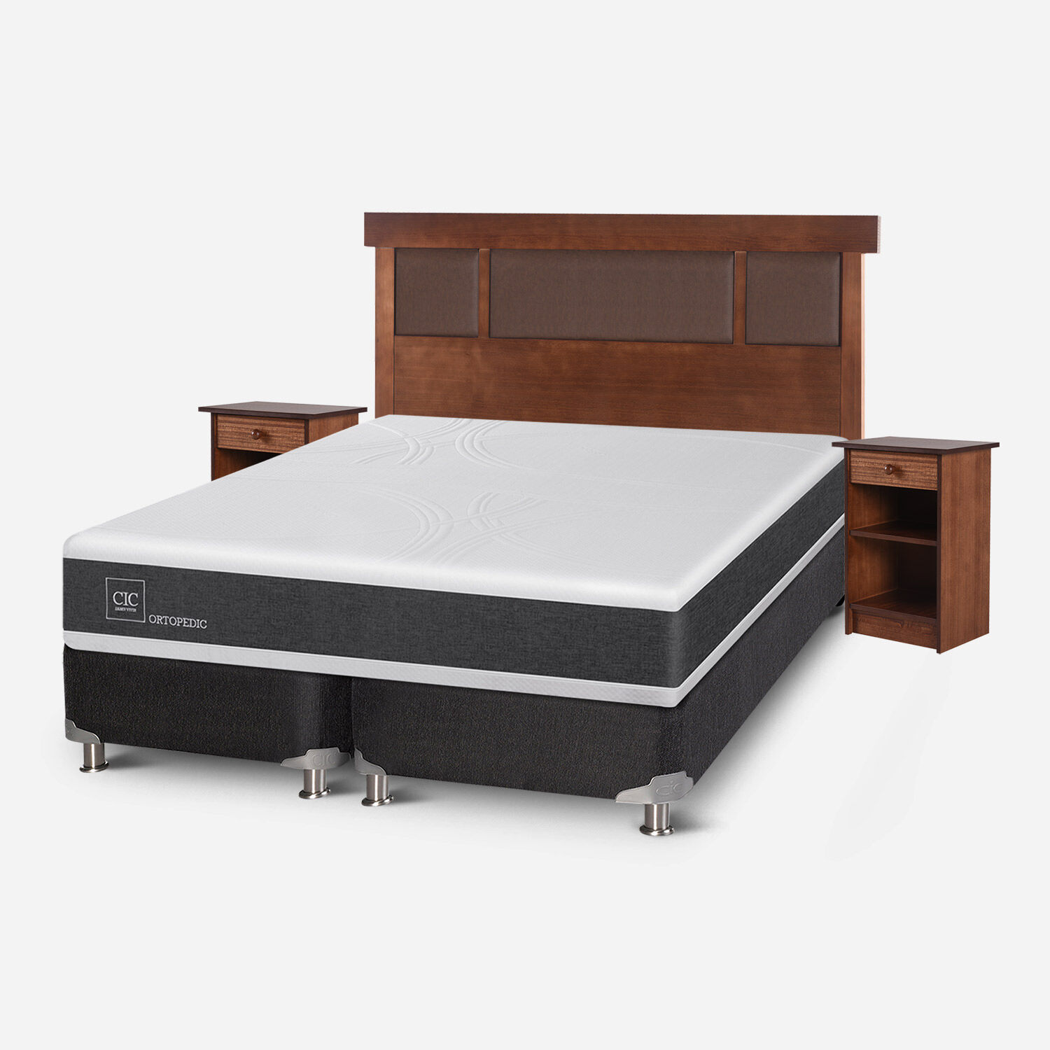 Box Spring 2 Plazas Ortopedic Base Dividida 5 Zonas + Set Dubl&iacute;n Caramel