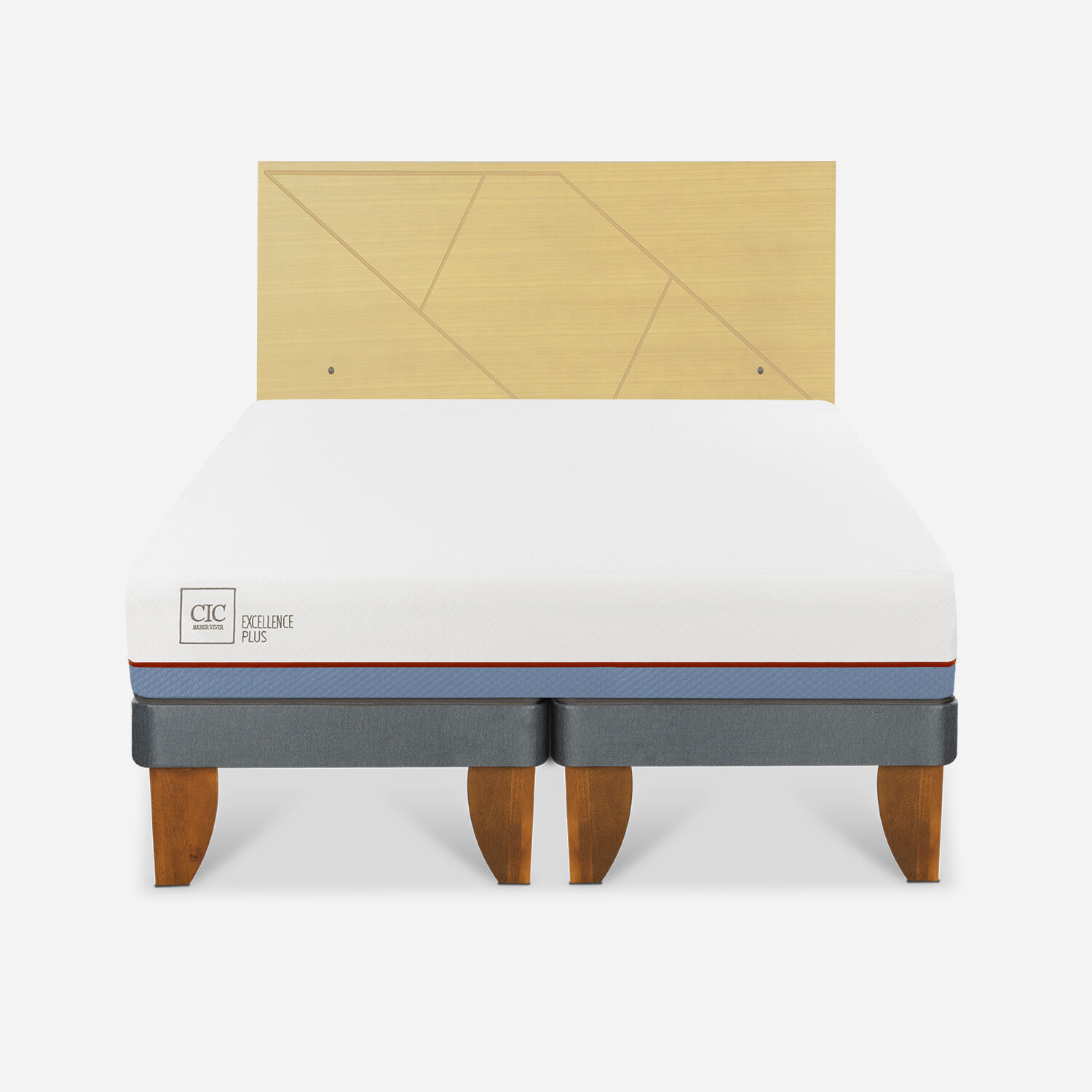 Cama Europea 2 Plazas Excellence Plus Base Dividida + Respaldo Villarrica Mostaza