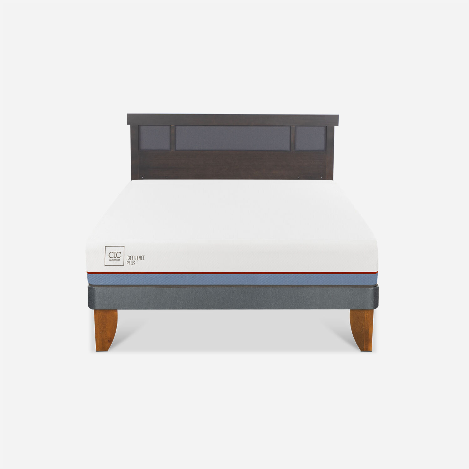 Cama Europea 2 Plazas Excellence Plus Base Normal + Respaldo Dubl&iacute;n Gris