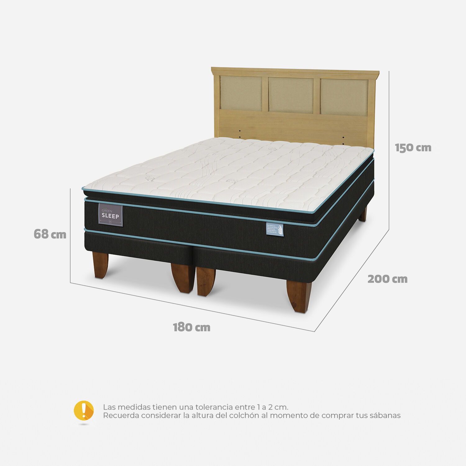 Cama Europea King Green Sleep + Respaldo Torino Mostaza