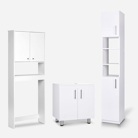 Set de Ba&ntilde;o Estante 2 Puertas 1 Repisa + Vanitorio + Estante Organizador Blanco