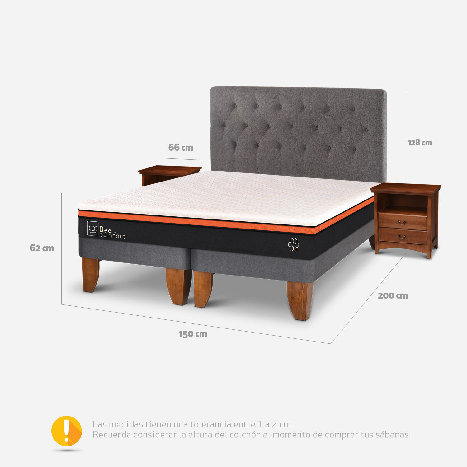 Cama Europea 2 Plazas Bee Comfort Base Dividida + Set Kavery