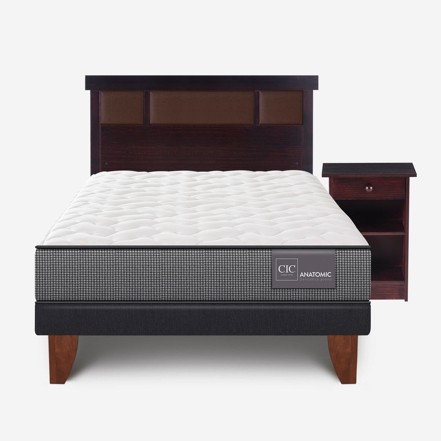 Cama Europea 1,5 Plazas Anatomic + Set Dubl&iacute;n Chocolate