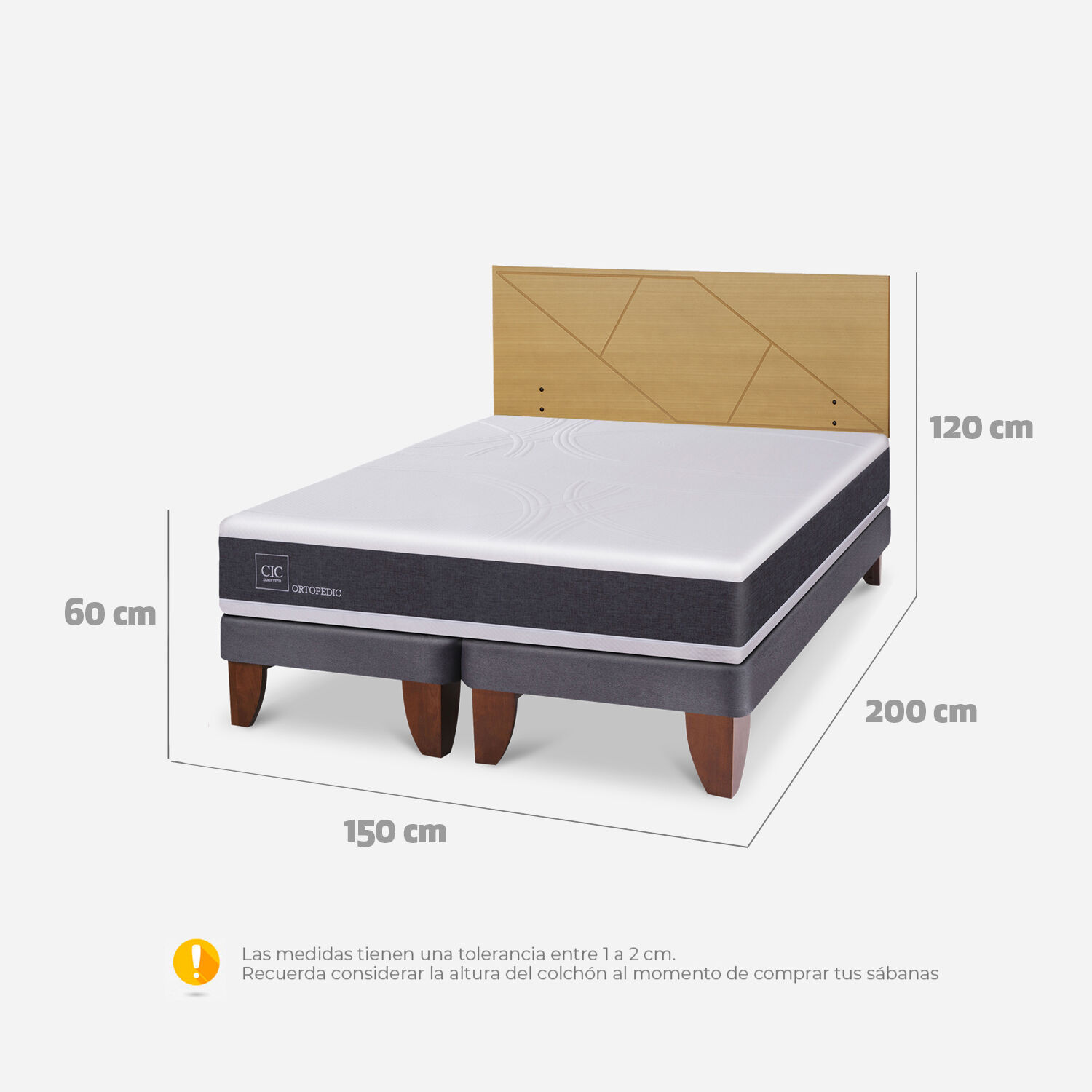 Cama Europea 2 Plazas Ortopedic Base Dividida + Respaldo Villarrica Mostaza