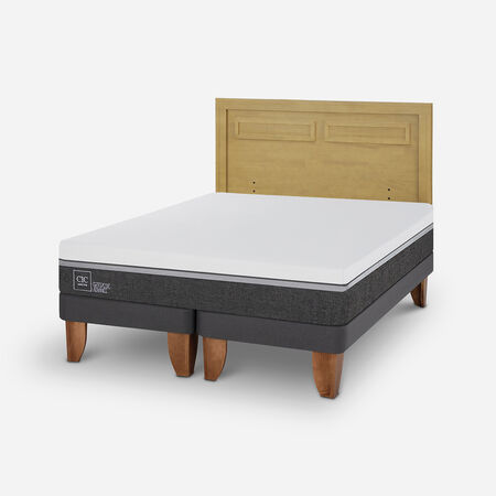 Cama Europea King Ortopedic Advance + Respaldo Mil&aacute;n Mostaza