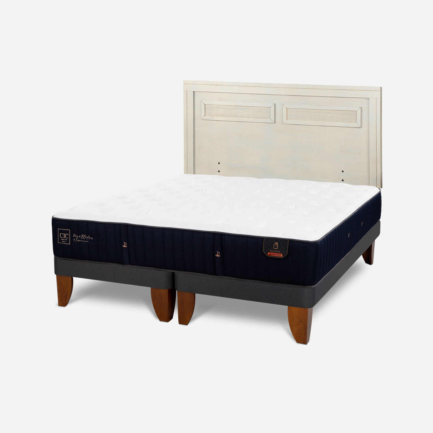 Cama Europea 2 Plazas Premium Base Dividida + Respaldo Mil&aacute;n Alpino