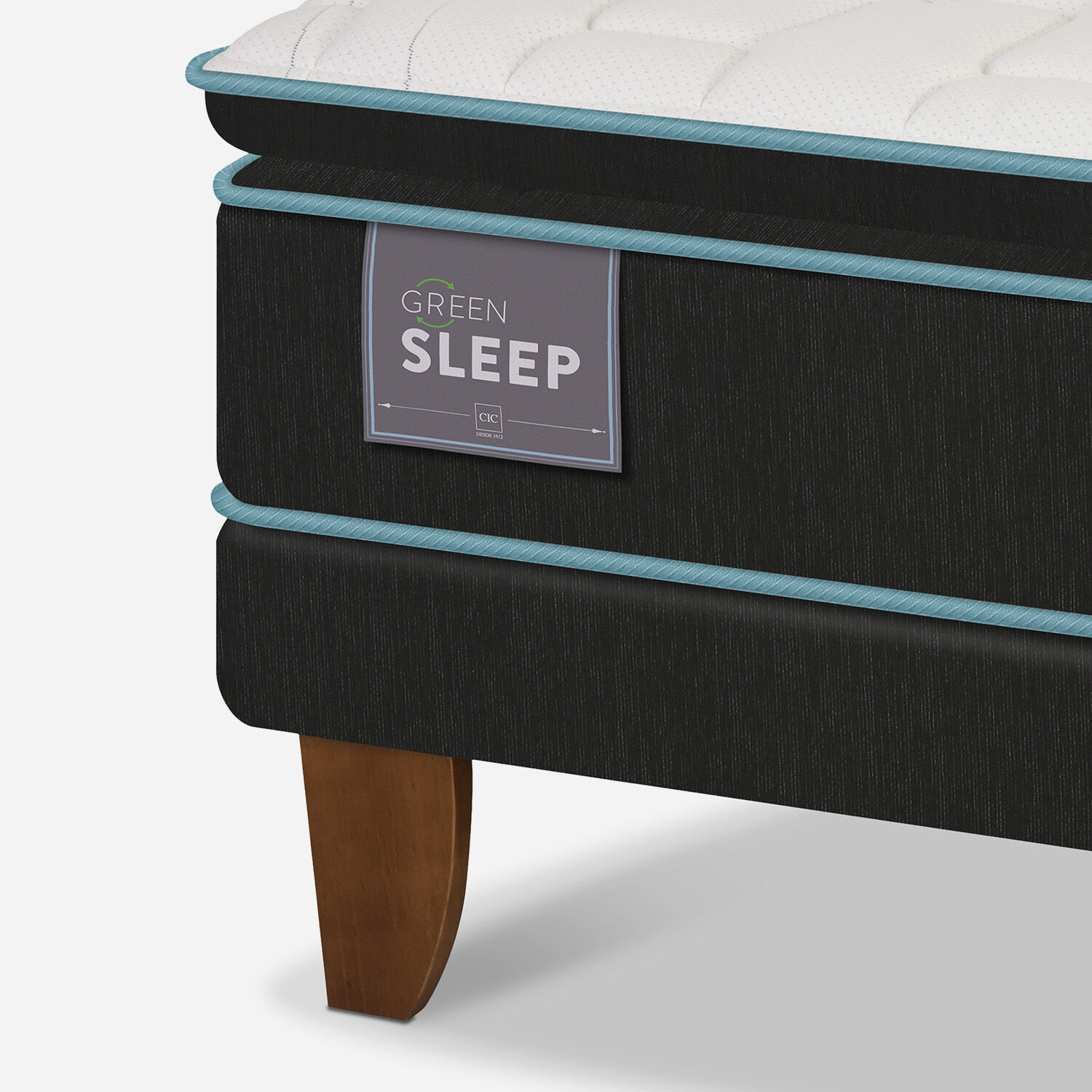 Cama Europea King Green Sleep + Respaldo Dubl&iacute;n Mostaza