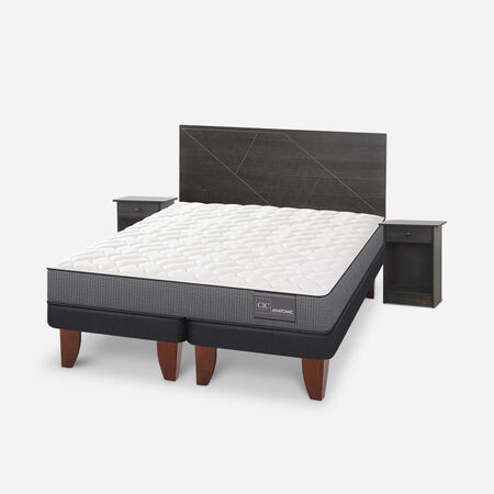 Cama Europea 2 Plazas Anatomic Base Dividida + Set Villarrica Gris