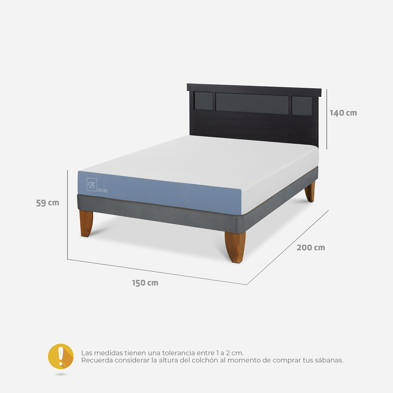 Cama Europea 2 Plazas Excellence Plus Base Normal + Respaldo Dubl&iacute;n Negro