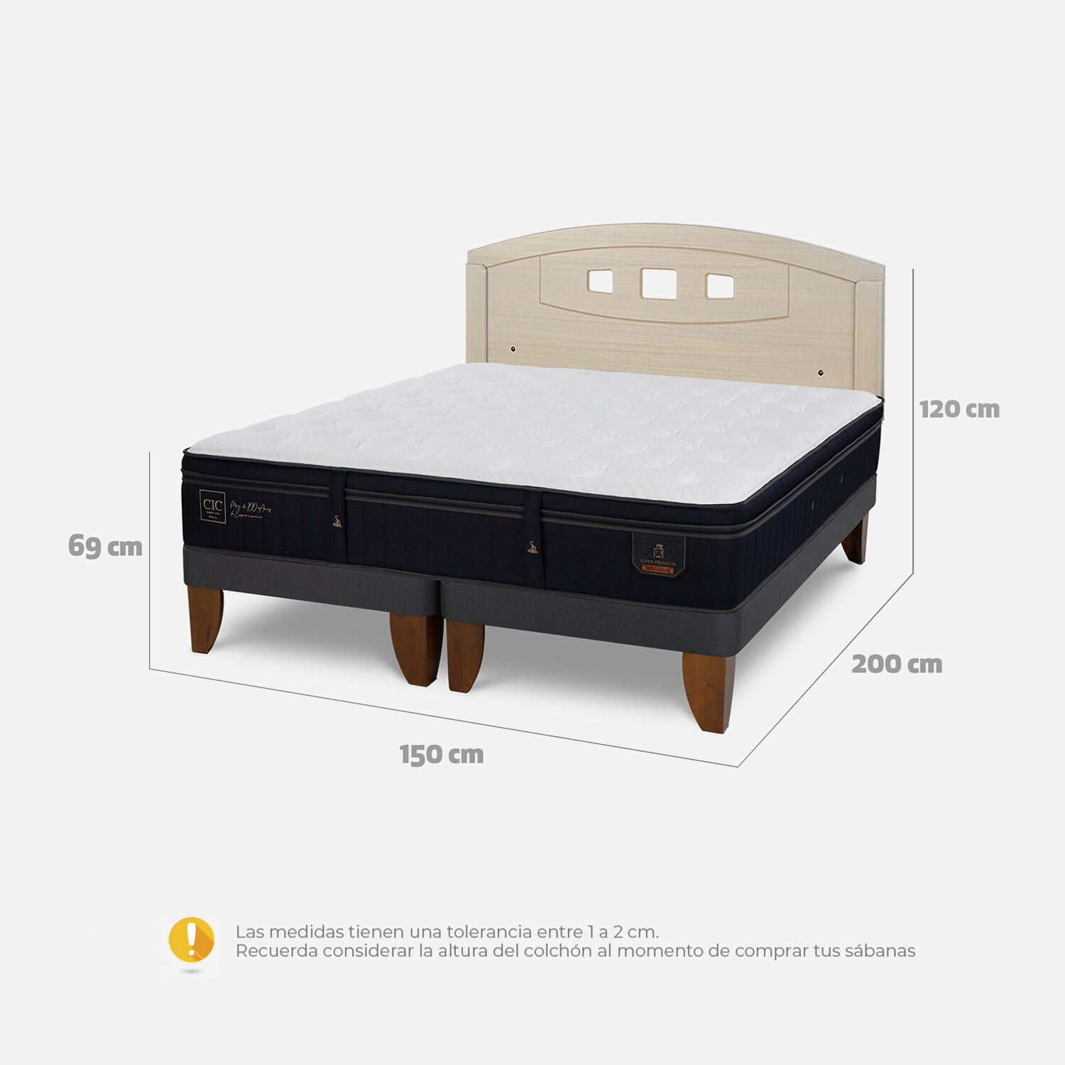 Cama Europea 2 Plazas Super Premium Base Dividida + Respaldo Gales Alpino