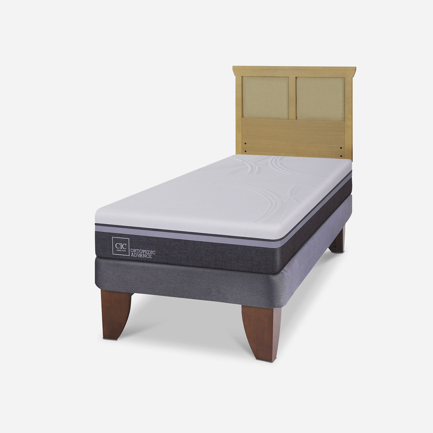 Cama Europea 1,5 Plazas Ortopedic Advance + Respaldo Torino Mostaza