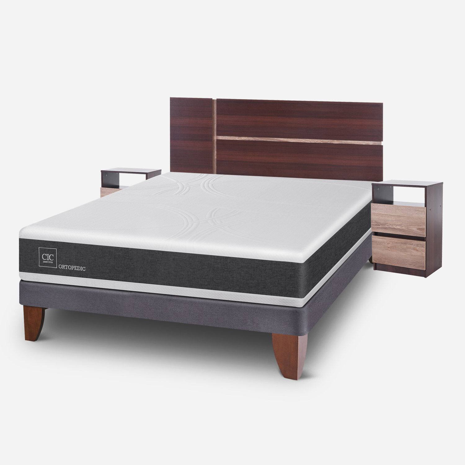 Cama Europea 2 Plazas Ortopedic Base Normal + Set Enio