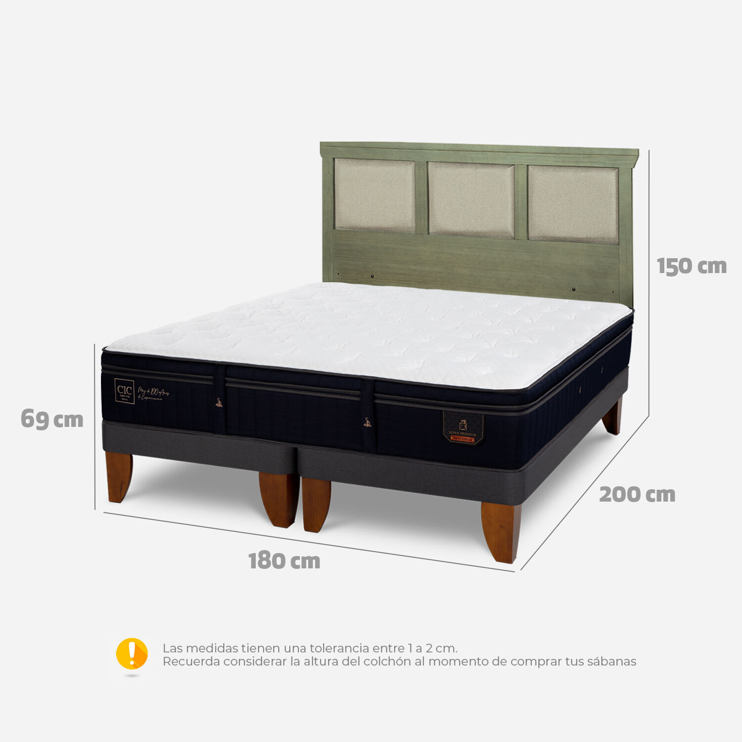 Cama Europea King Super Premium + Respaldo Torino Olivo