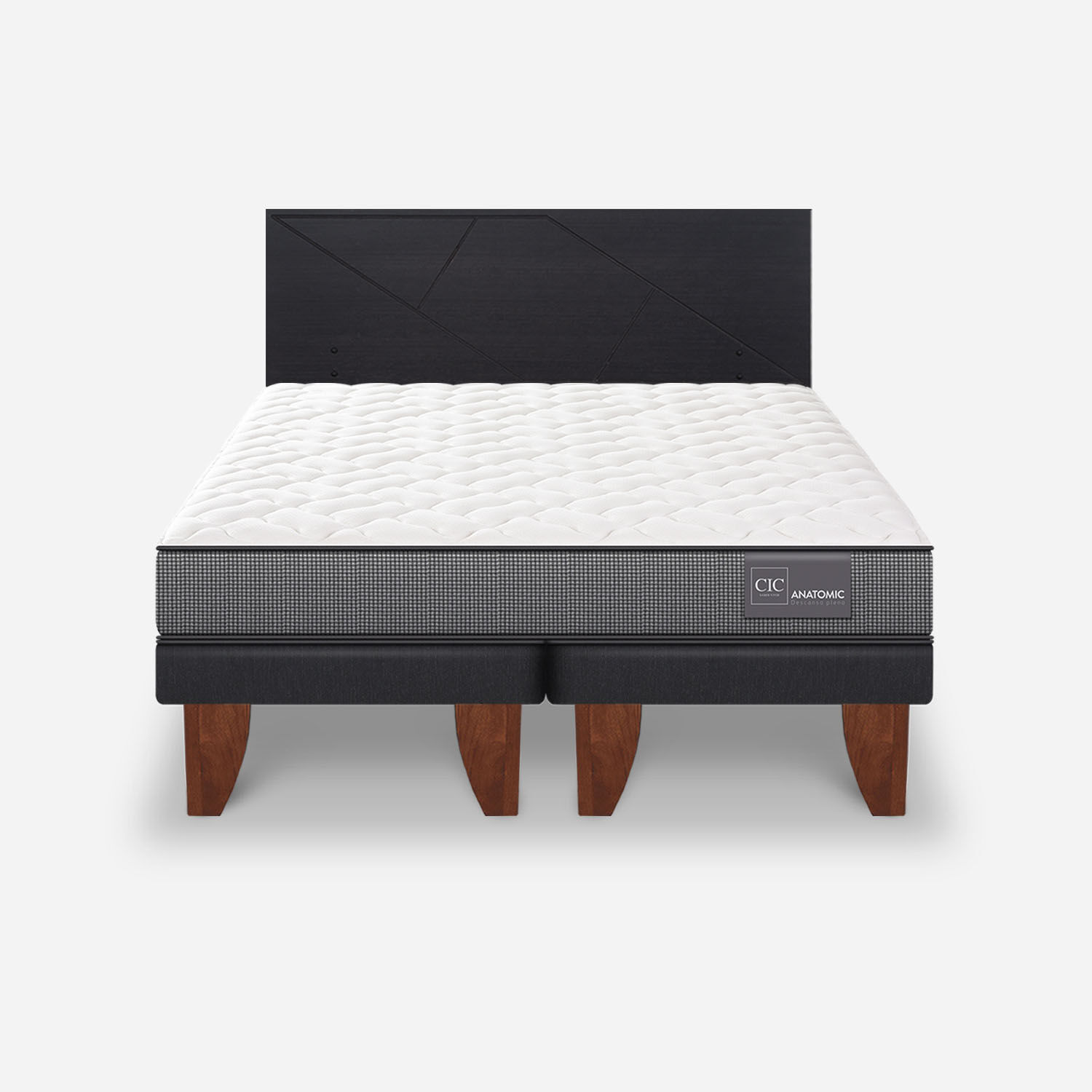 Cama Europea 2 Plazas Anatomic Base Dividida + Respaldo Villarrica Negro