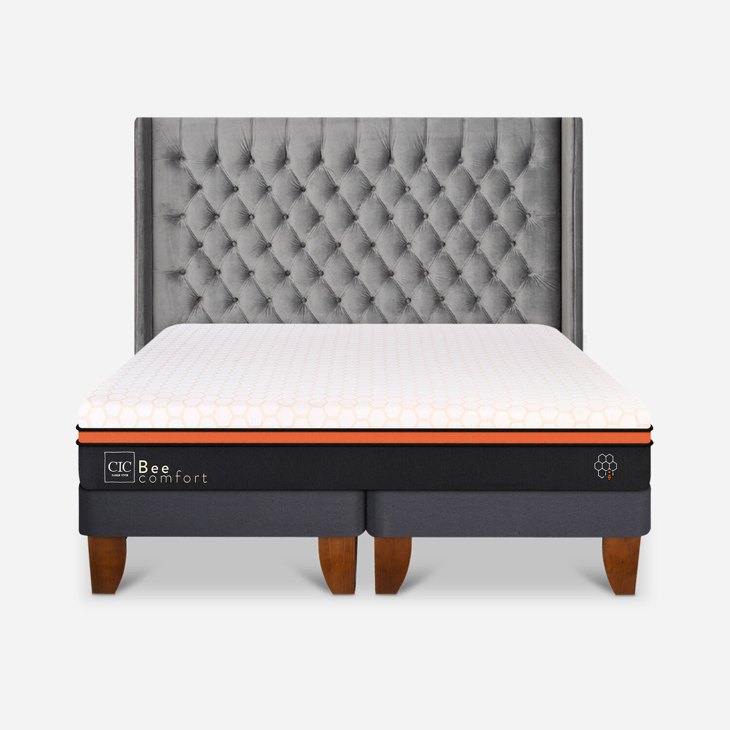 Cama Europea 2 Plazas Bee Comfort Base Dividida + Respaldo Sesia