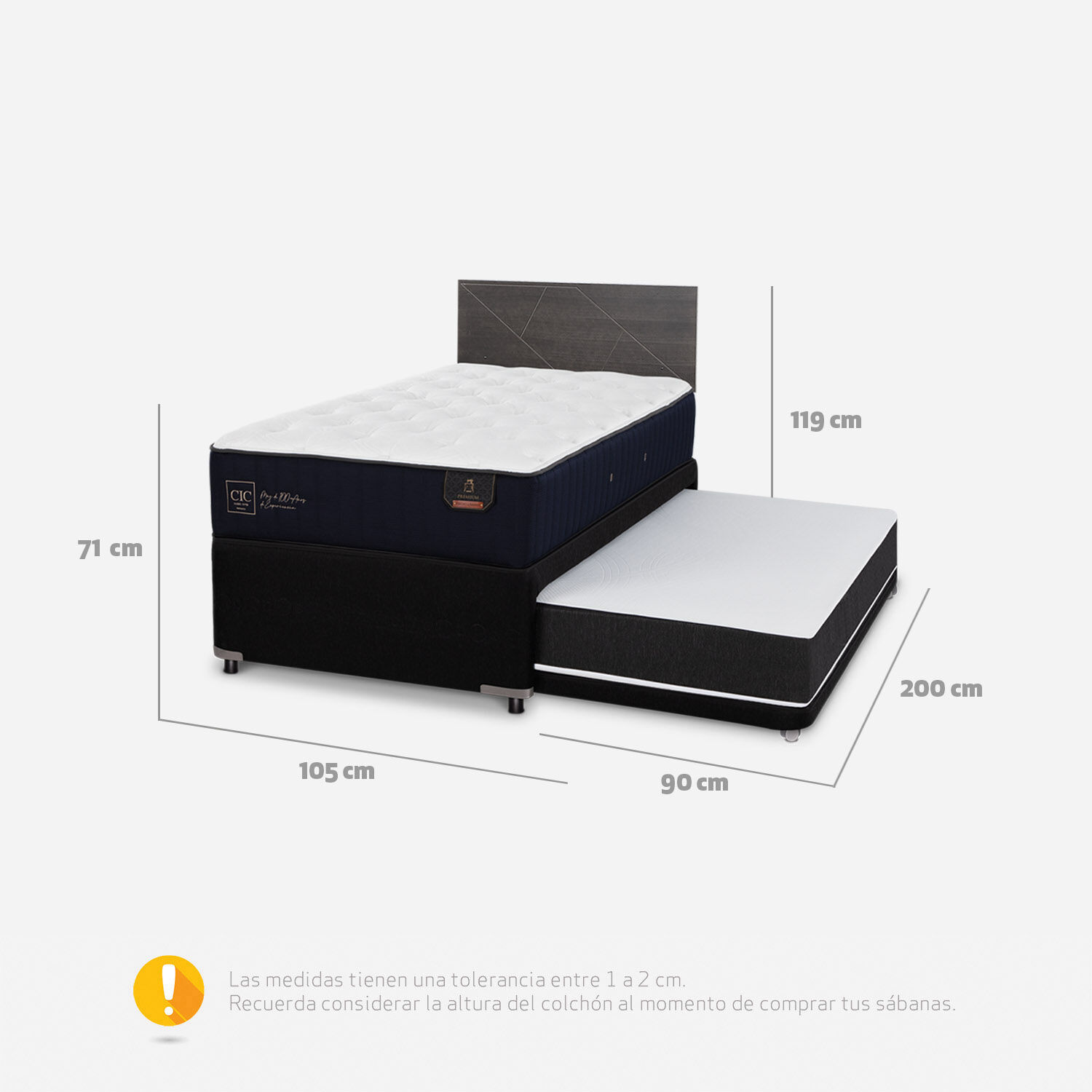 Cama Nido Div&aacute;n Premium + Respaldo Villarrica Gris