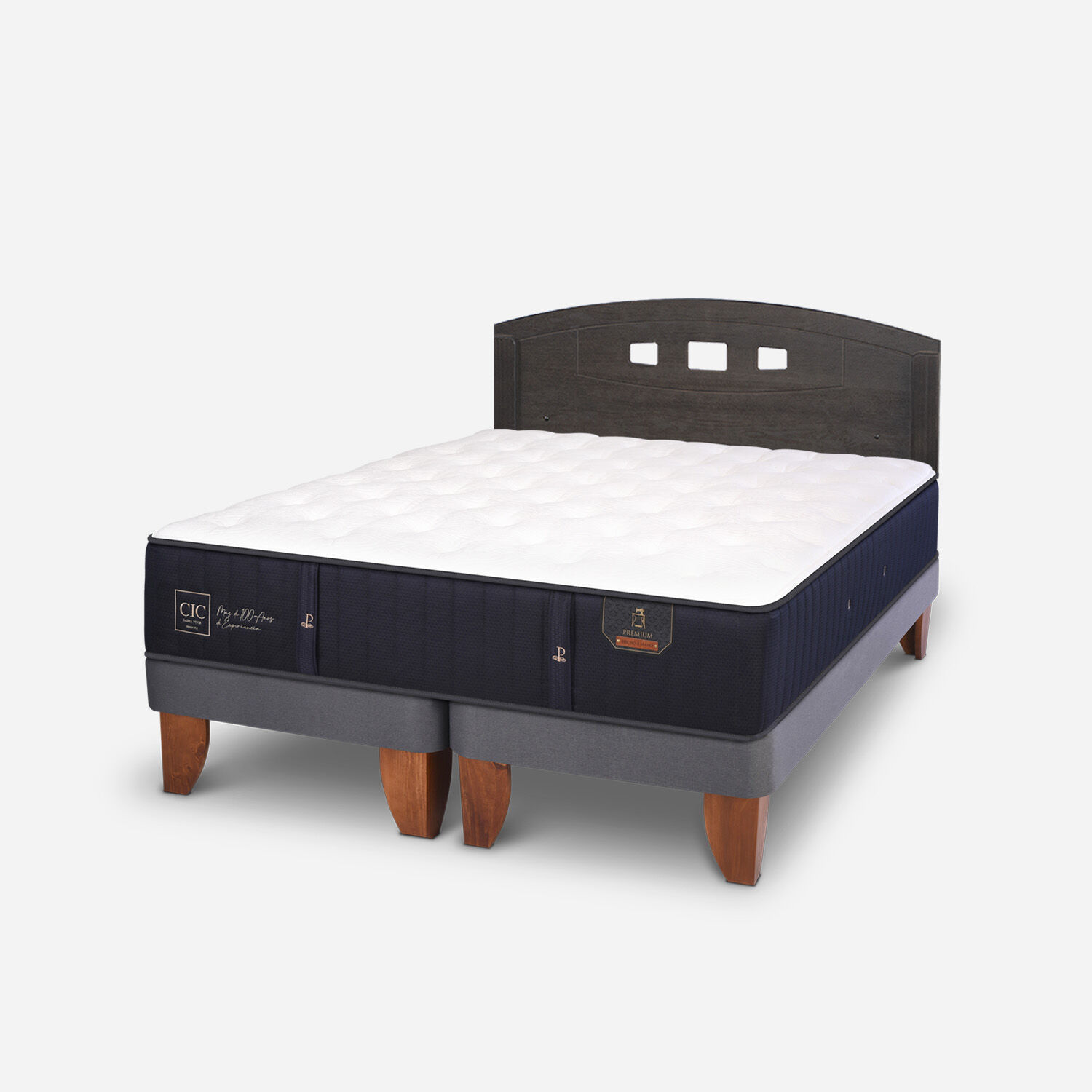 Cama Europea 2 Plazas Premium Base Dividida + Respaldo Gales Gris