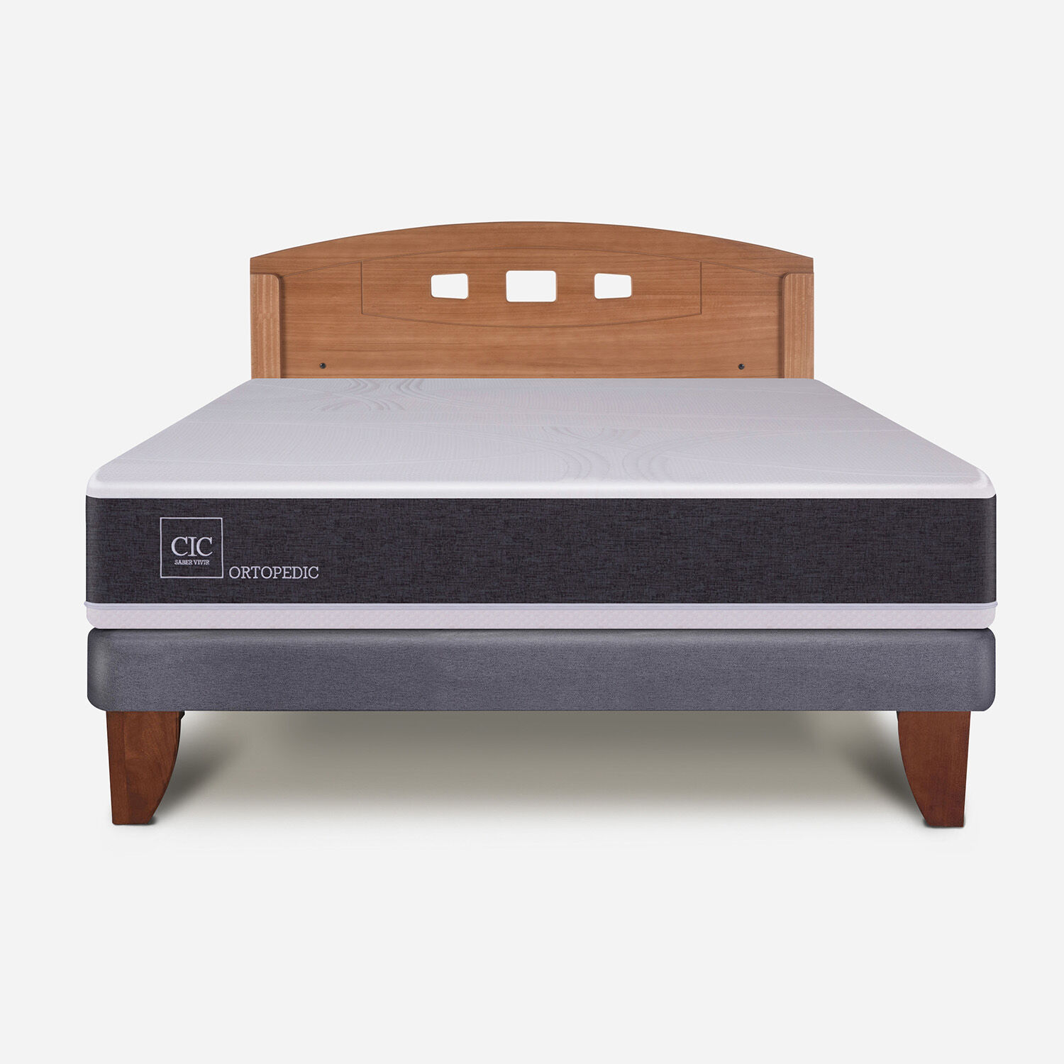 Cama Europea 2 Plazas Ortopedic Base Normal + Respaldo Gales Caramel