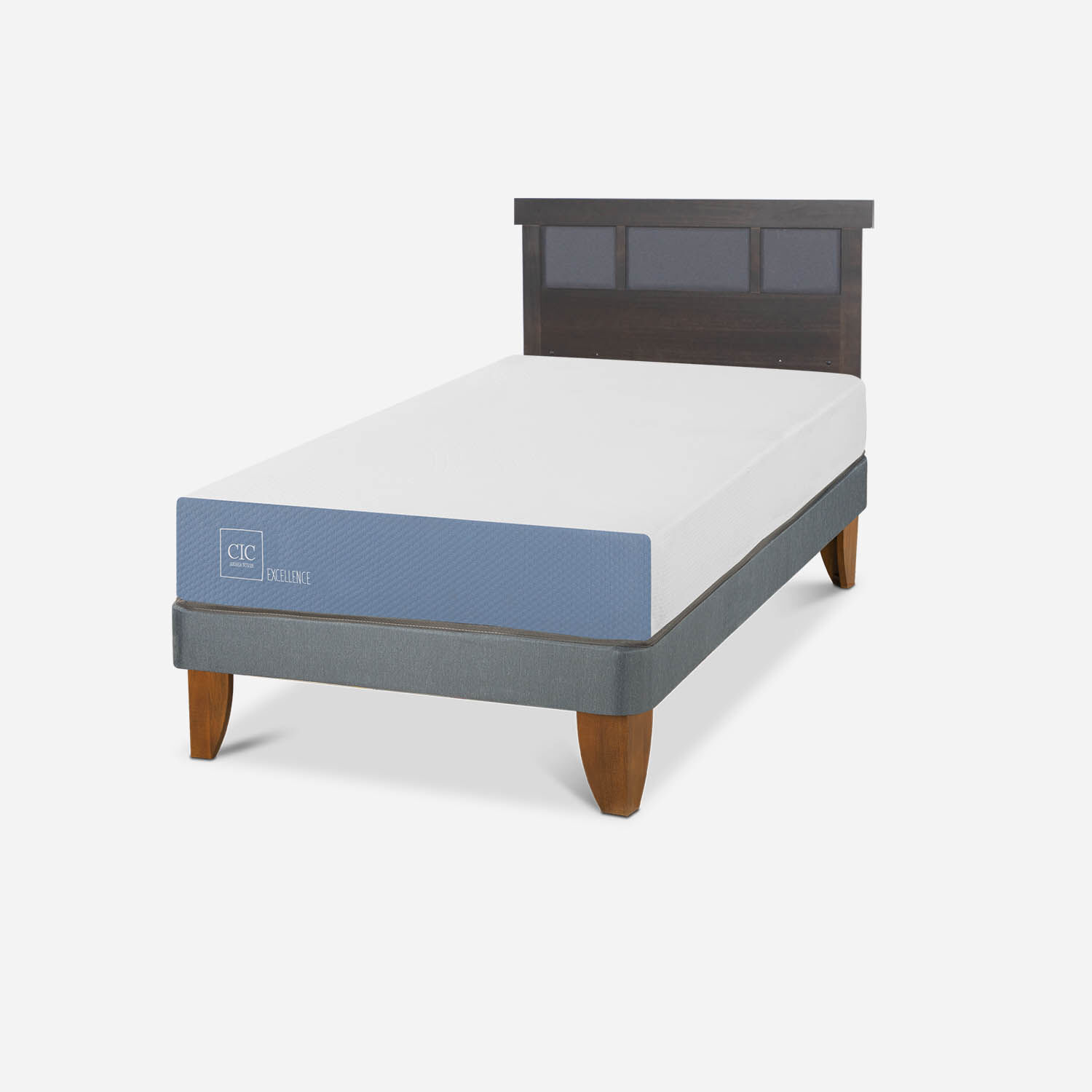 Cama Europea 1,5 Plazas Excellence + Respaldo Dubl&iacute;n Gris