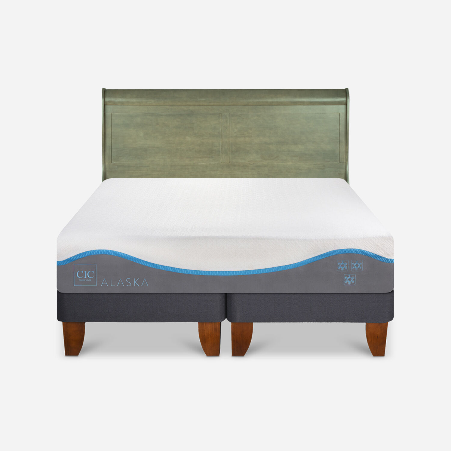 Cama Europea 2 Plazas Alaska Base Dividida + Respaldo Mir&oacute; Olivo