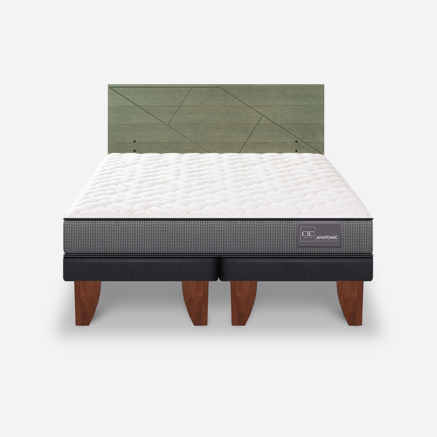 Cama Europea King Anatomic + Respaldo Villarrica Olivo