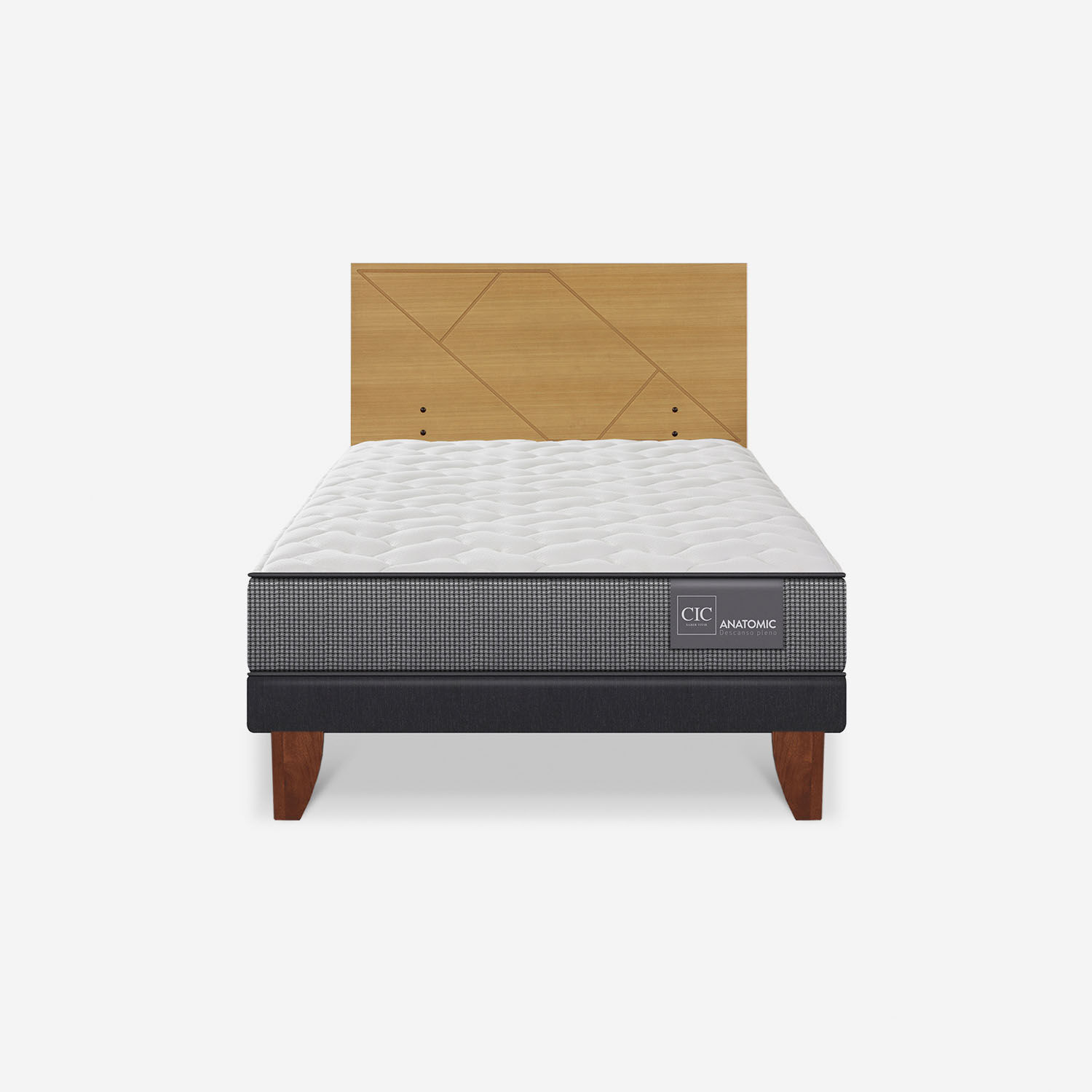 Cama Europea 1,5 Plazas Anatomic + Respaldo Villarrica Mostaza