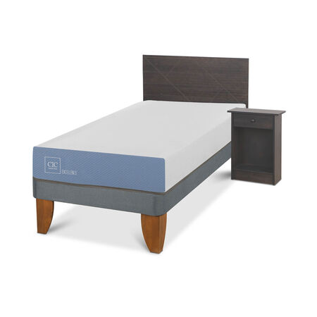 Cama Europea 1 Plaza Excellence + Set Villarrica Gris