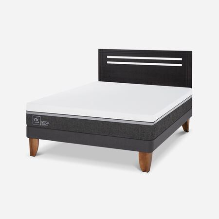 Cama Europea 2 Plazas Ortopedic Advance Base Normal + Respaldo M&uacute;nich Negro