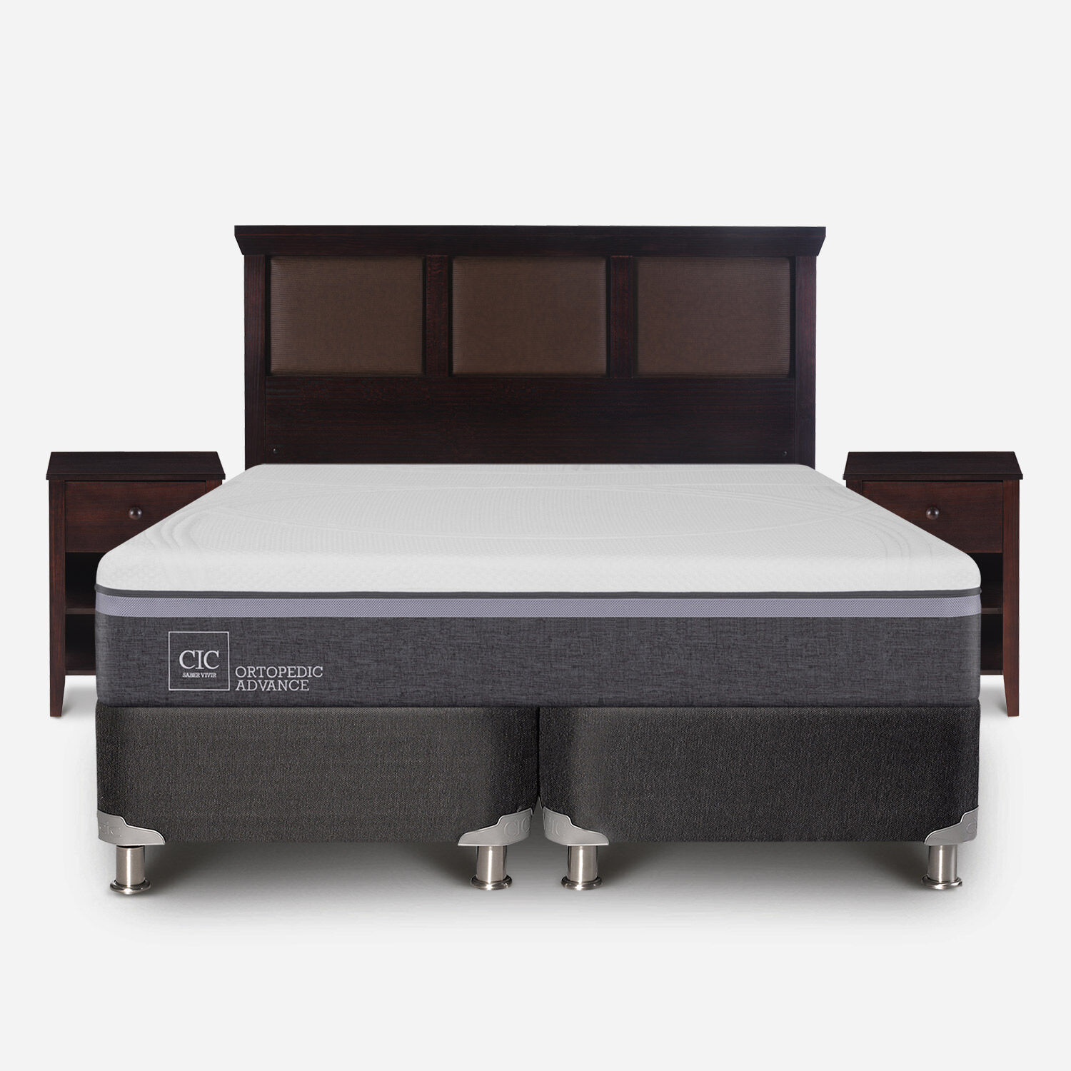 Box Spring 2 Plazas Ortopedic Advance Base Dividida 5 Zonas + Set Torino Chocolate