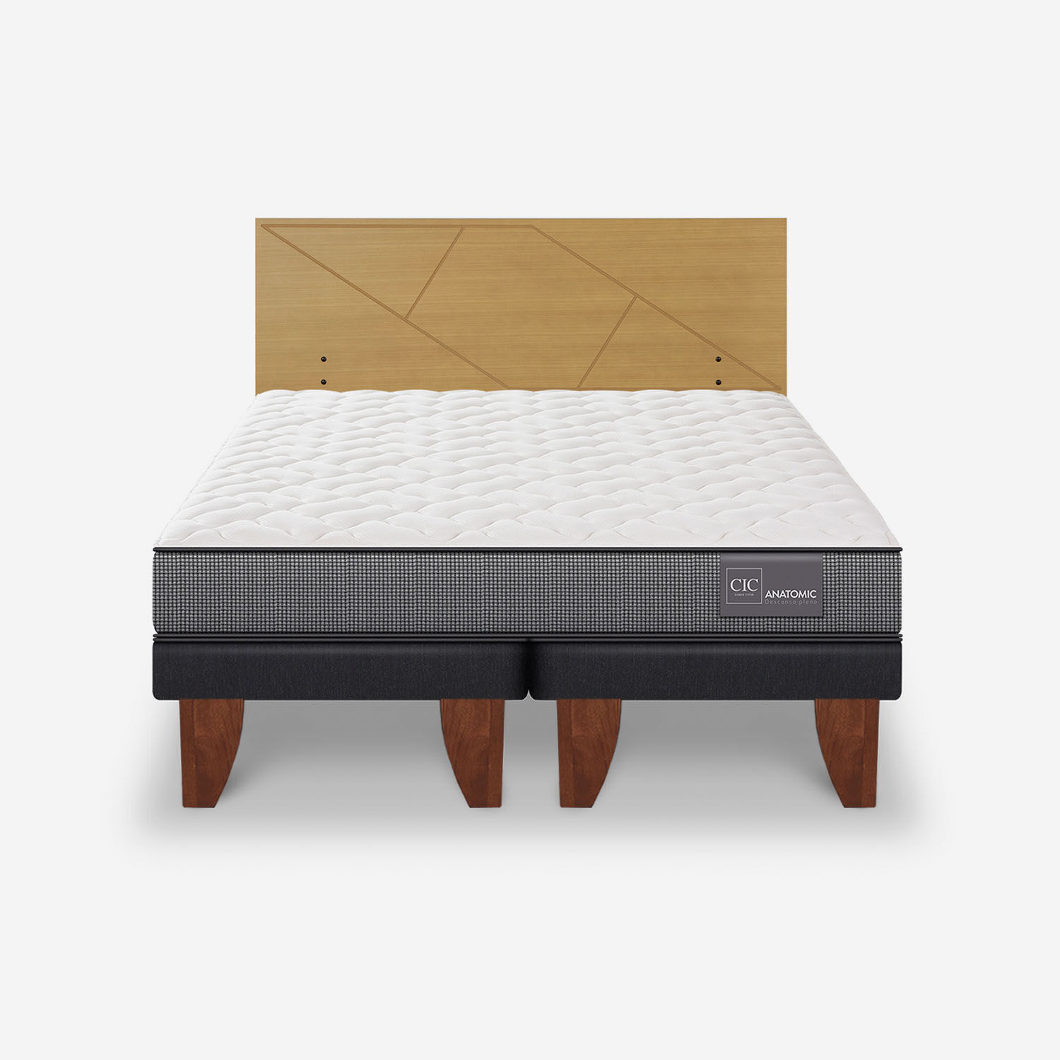 Cama Europea 2 Plazas Anatomic Base Dividida + Respaldo Villarrica Mostaza