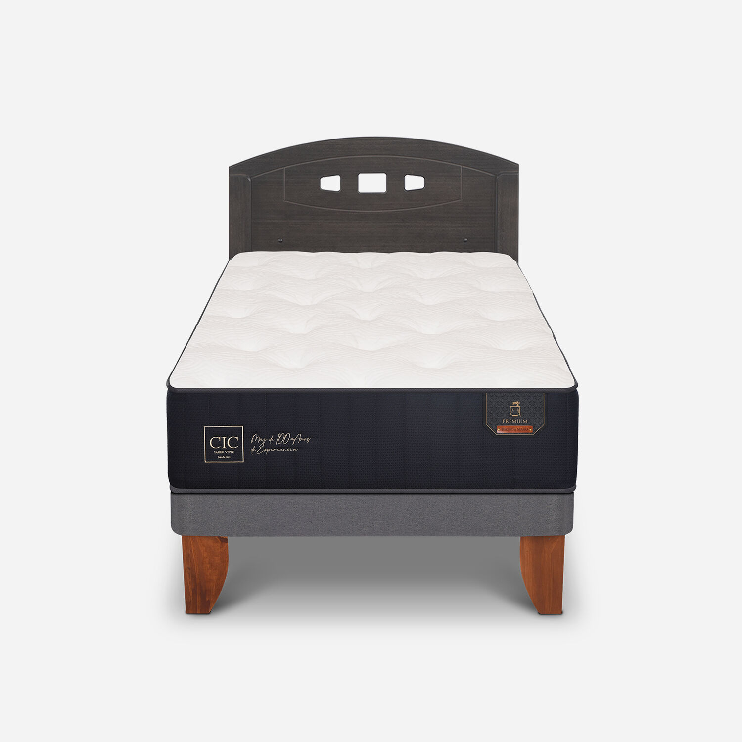 Cama Europea 1,5 Plazas Premium + Respaldo Gales Gris