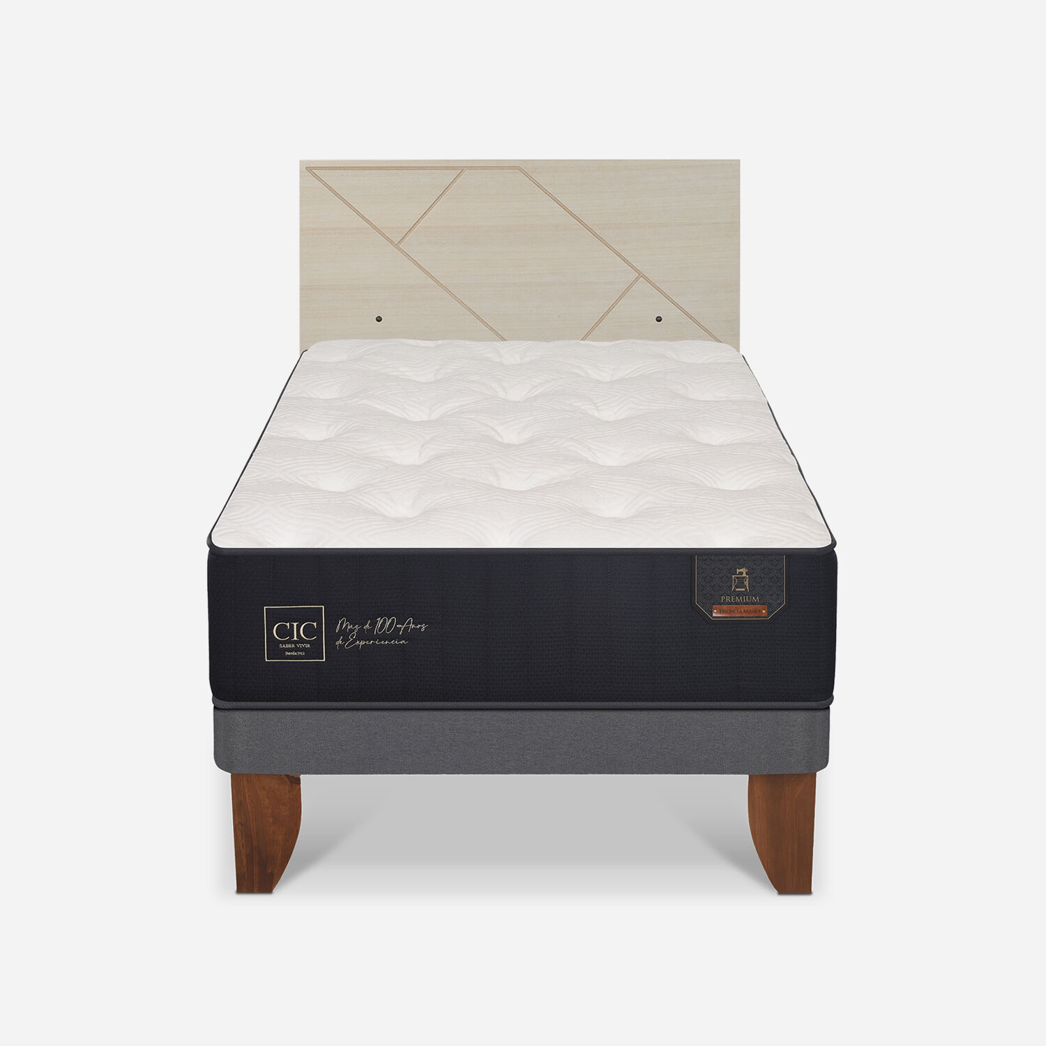 Cama Europea 1,5 Plazas Premium + Respaldo Villarrica Alpino
