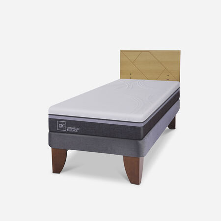 Cama Europea 1,5 Plazas Ortopedic Advance + Respaldo Villarrica Mostaza
