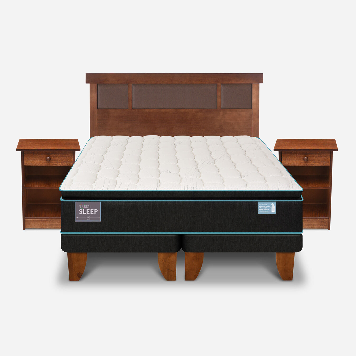 Cama Europea 2 Plazas Green Sleep Base Dividida + Set Dubl&iacute;n Caramel