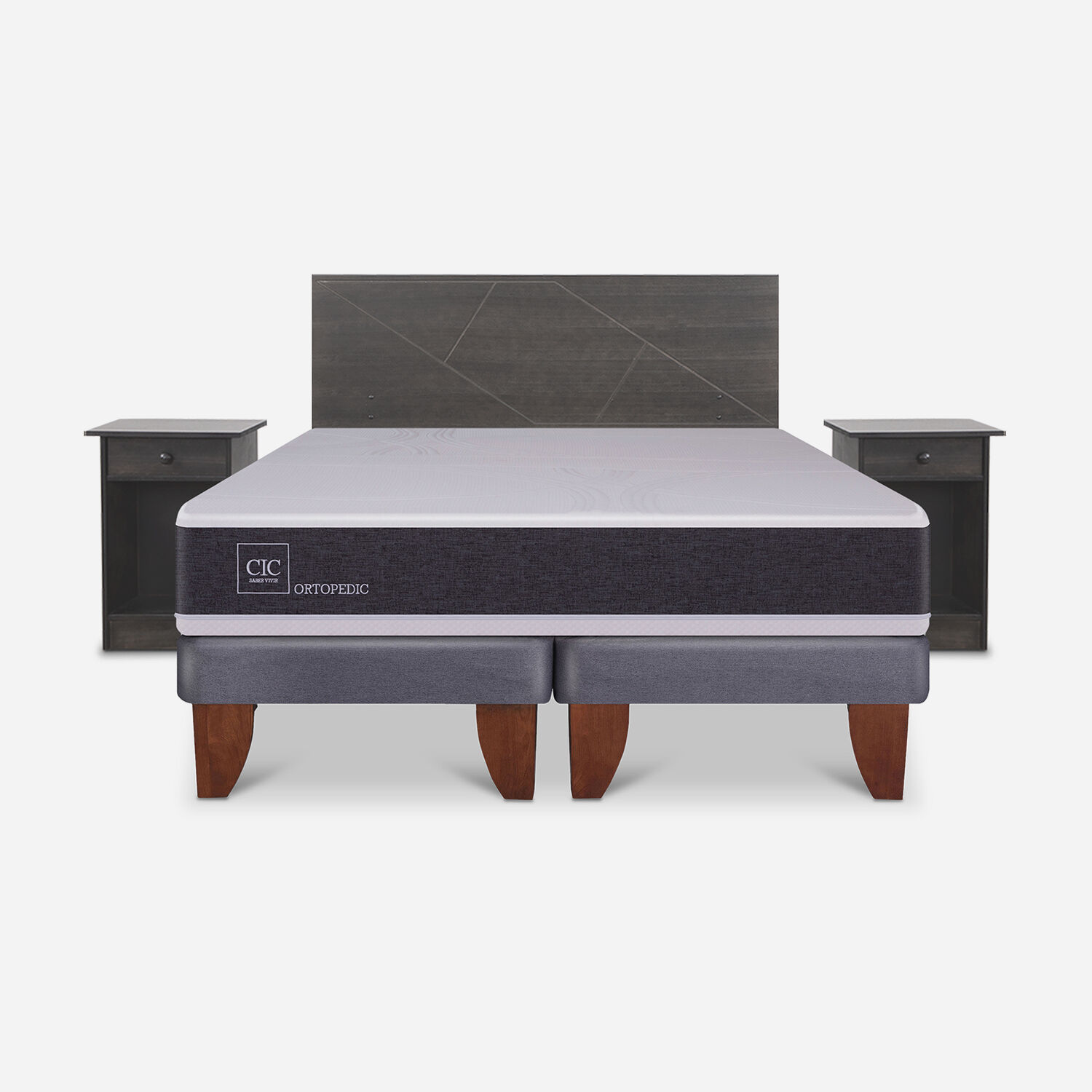 Cama Europea 2 Plazas Ortopedic Base Dividida + Set Villarrica Gris