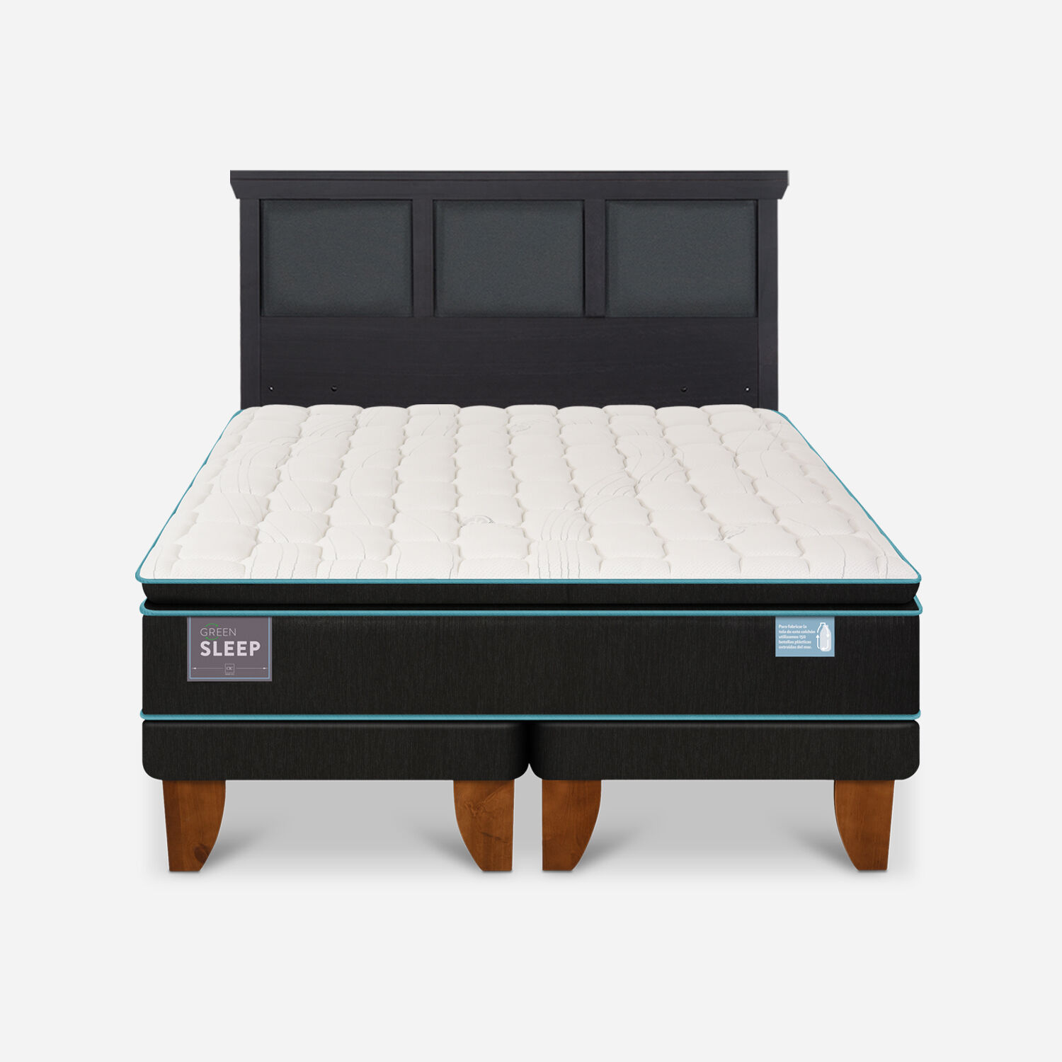 Cama Europea King Green Sleep + Respaldo Torino Negro