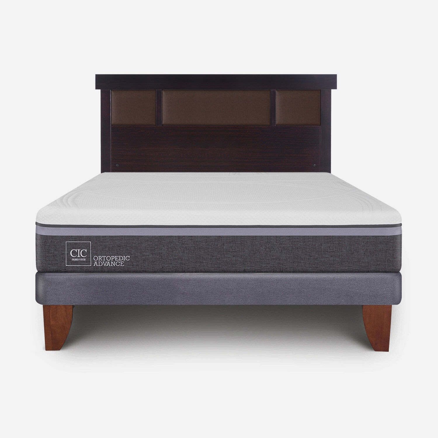 Cama Europea 2 Plazas Ortopedic Advance Base Normal + Respaldo Dubl&iacute;n Chocolate