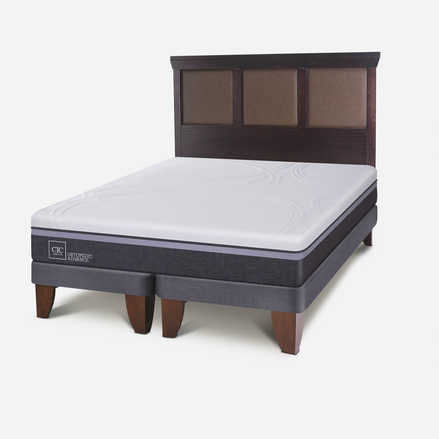 Cama Europea 2 Plazas Ortopedic Advance Base Dividida + Respaldo Torino Chocolate