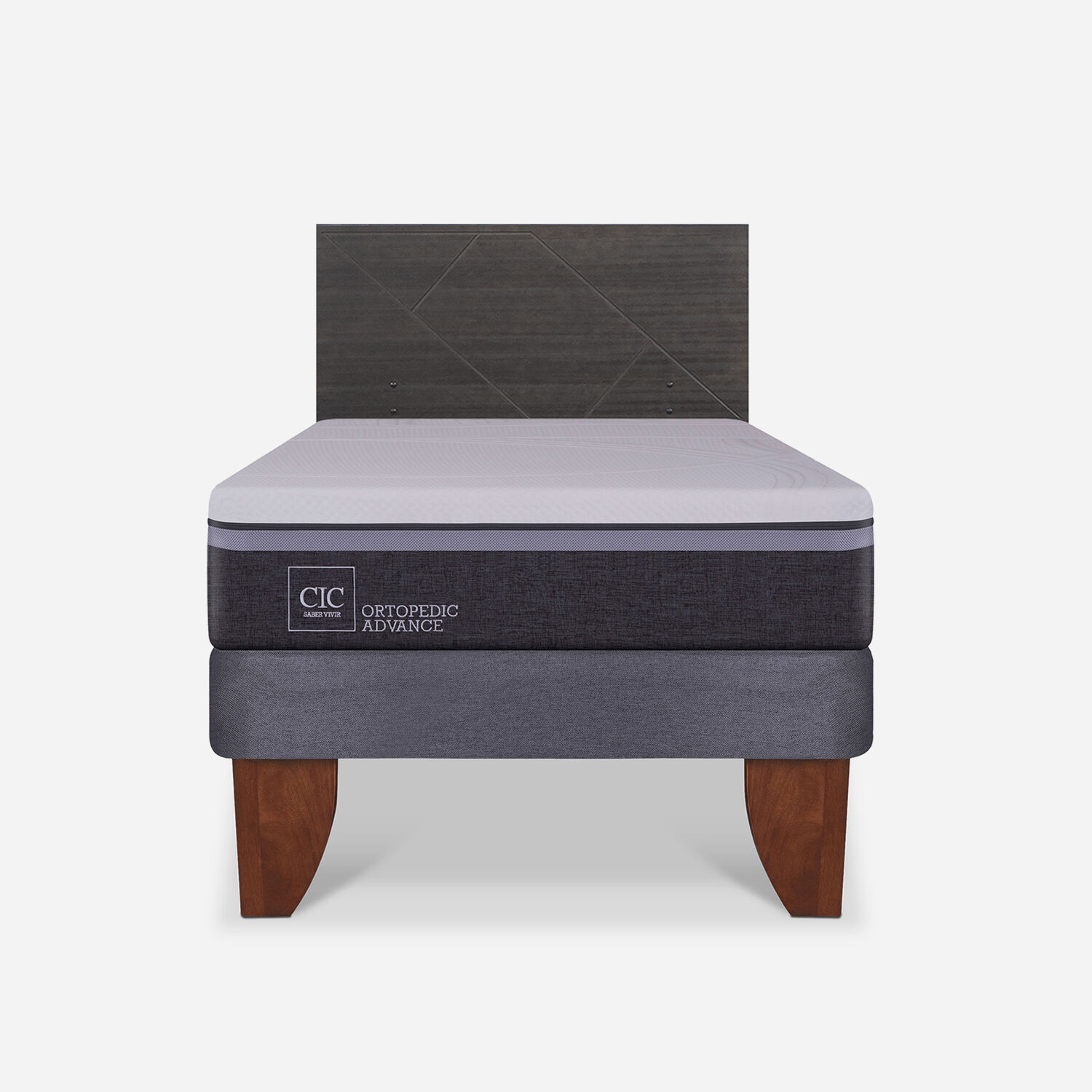 Cama Europea 1,5 Plazas Ortopedic Advance + Respaldo Villarrica Gris